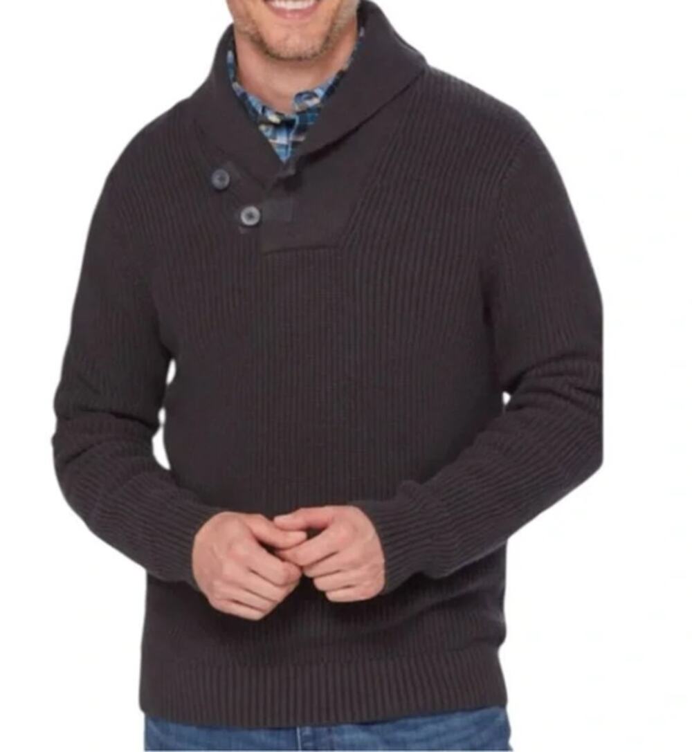 Duluth Men's Brigadier Shawl Collar Sweater Black Med Gorpcore Nautical Preppy